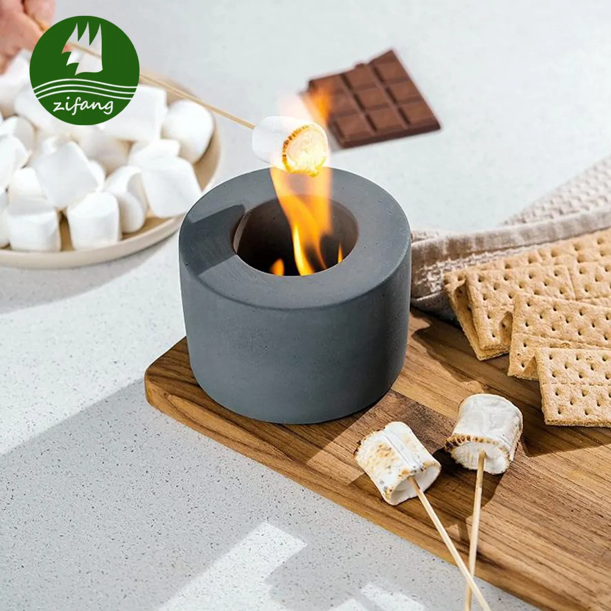 Anpassung Home Decoration Zement Runde Bio Ethanol Feuerstellen Indoor Tabletop Kamin