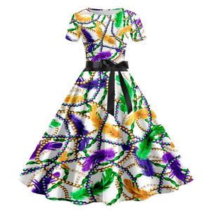 Abito martedì Gras da donna abito da sera a manica corta al ginocchio per Cocktail Party martedì Gras - Product Image 2