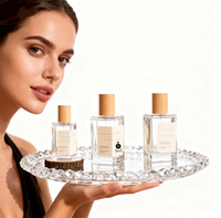 Flacon de parfum de luxe vide en verre de 100 ml, forme ventrue, avec bouchon transparent personnalisé, diffuseur roll-on, impression sérigraphique