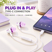Earbud In-Ear Berkabel Tipe C Headset Stereo Bass Berat Dengan Mikrofon Kabel Terjalin Multi Warna Untuk Ponsel Android Tipe C