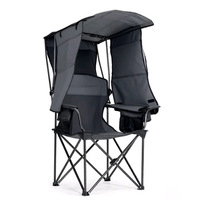 Chaise de camping pliable en acier toutes saisons avec poches latérales, chaise de plage portable avec protection solaire pour la pêche en extérieur et le jardin