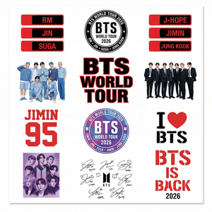 <span class=keywords><strong>Tatuajes</strong></span> <span class=keywords><strong>Temporales</strong></span> Personalizados de Kpop BTS ARMY World Tour 2026 |   Pegatinas Impermeables para Ventiladores |   Directo de Fábrica OEM |   EN71 ASTM CE No tóxico - Product Image 4