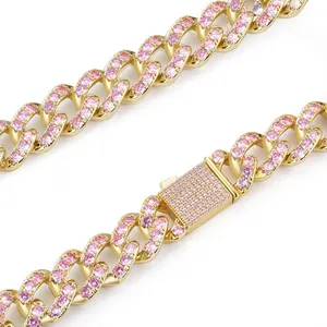 LIFTJOYS pink and white zircon cuban chain necklace cut cubic purple zirconia tennis choker necklace for women party gift