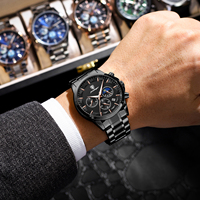 Montre pour homme Poedagar 928 prête à être expédiée, montre de luxe avec phase lunaire, chronographe, cadran en relief, acier inoxydable, luminescente, étanche