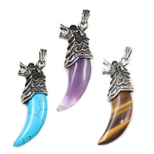 Collana con ciondolo a forma di dente di lupo con ciondolo intagliato in pietra di cristallo naturale all'ingrosso di gioielli di moda - Product Image 5