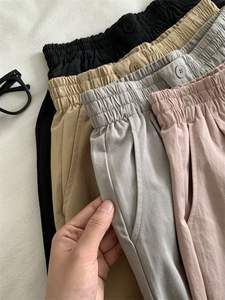 Shorts taille haute en coton lavé pour femmes, 5 couleurs, coupe décontractée, plissés, avec poches - Product Image 5