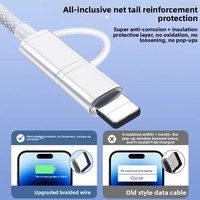 Kabel USB-C ke C dan L 2 in 1 Pengisian Cepat Bahan Nilon Kepang PD 60W untuk Transfer Data Android Samsung Grosir