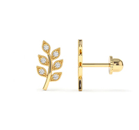 Boucles d'oreilles clous hélice en argent 925 et diamant feuille 14 carats, style chic et moderne, par Milskye, pour filles