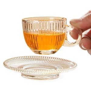 Ensemble tasse à café et soucoupe en verre transparent résistant à la chaleur avec poignée pour le thé de l'après-midi - Product Image 5