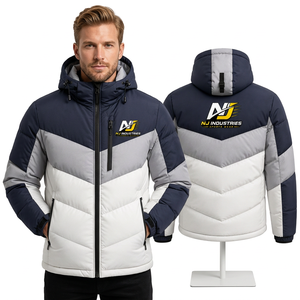 Veste matelassée à capuche pour homme, coupe-vent, style sportif, avec fermeture éclair, color block, pour l'hiver - Product Image 1