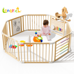 Parc pour bébé avec barrière, parc pour bébé en bois, aire de jeu pour bébé avec perles acryliques colorées, clôture pour bébé, aire de jeu avec ventouses - Product Image 2