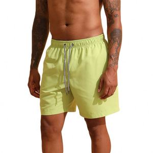 Shorts de bain unis pour hommes, coupe ample, séchage rapide, avec doublure boxer intégrée, pour l'été et la plage, vente en gros - Product Image 2