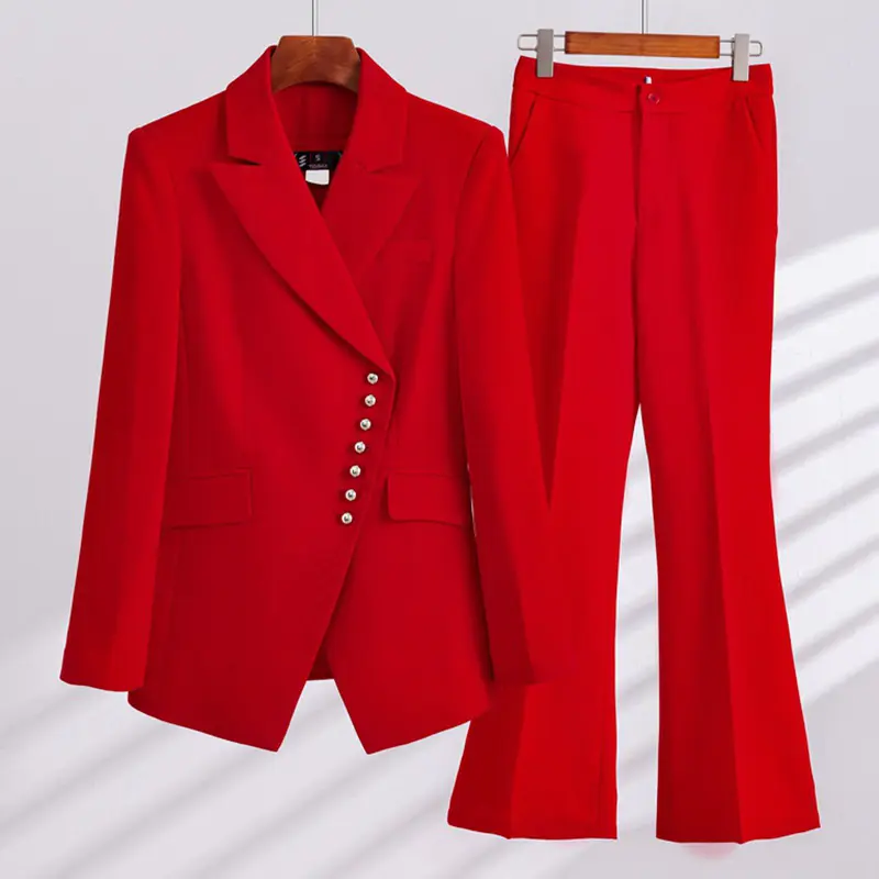 レディース春秋女性オフィスボタンエレガントなビジネス女性スーツ