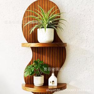 Wooden <b>Wall</b> <b>Mounted</b> <b>Shelf</b> Double Layer Irregular Shape Floating Display Rack For Home Plant Storage - Product Image 2
