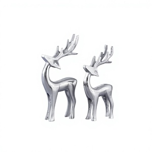 Ensemble de rennes en métal moderne, finition argentée, écologique, durable, taille personnalisable, décorations de Noël, ornements de table, décoration - Product Image 1