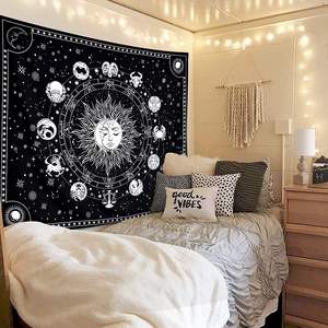 Tapisserie murale noire et blanche du zodiaque, lune et soleil, décoration pour la maison, style bohème - Product Image 6