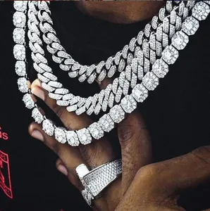 15Mm Hip Hop Iced Out Bling Zirkoon Miami Cubaanse Link Chain Kettingen Voor Mannen Mode-sieraden 1 Set drop Shipping