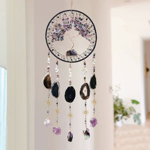 Attrape-rêves en agate et améthyste, pierre précieuse en cristal, décoration murale écologique en bois naturel pour la chambre et le jardin - Product Image 2