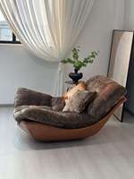 Fauteuil d'appoint contemporain à coque incurvée en chenille, avec structure en cuir robuste, pour appartement, maison, studio, café, détente