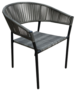 Chaise de salle à manger d'extérieur moderne et portable, en bois, avec dossier incurvé tissé à la main, structure en acier thermolaqué, pour jardin, patio, parc - Product Image 1