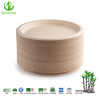 Assiettes jetables en bagasse de canne à sucre SUMKOKA sans PFAS, compostables et biodégradables, 9 pouces, assiettes rondes en bagasse