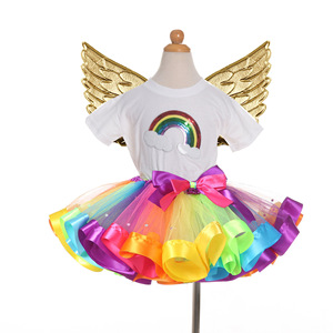 Falda Tutú de Tul en Capas <span class=keywords><strong>con</strong></span> Camiseta de Pastel para Niña, Disfraz de Arcoíris - Product Image 5