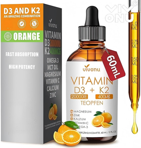 VivoNu Gouttes d'extrait de plante Vitamine D3 K2 60ml avec mélange de soutien immunitaire Formule végétarienne Usage quotidien pour adultes - Product Image 1