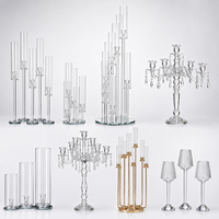 Grand Candelabre en Cristal à 9 Bras pour Centre de Table de Mariage et Fêtes, Décoration Suspendue en Tube de Verre, Porte-Bougies en Cristal