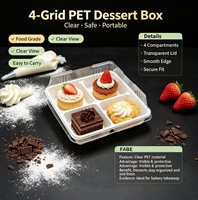 Boîte à gâteau transparente en PET, emballage pour tranches de gâteau, conteneur à emporter pour boulangerie, boîte en plastique PET carrée à 4 compartiments