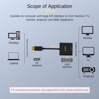 Konverter DP ke VGA Kecepatan Tinggi Berlapis Emas Adaptor Jantan ke Betina Selubung PVC 1920x1080P Kabel Audio Video Hitam