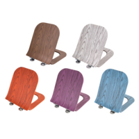 Siège de toilette moderne en MDF à fermeture douce, motif veiné bois noir, ultra-mince avec charnière en alliage de zinc à dégagement rapide