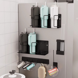 Portavasos magnético para refrigerador, soporte lateral para 3 tazas, estante de almacenamiento montado en la pared de la cocina, color negro - Product Image 4
