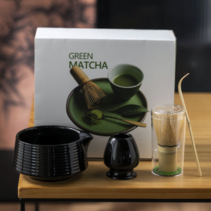 ชุดเครื่องตีชาเขียวไม้ไผ่4ชิ้นพร้อมโลโก้สลักและบรรจุภัณฑ์ที่กำหนดเองถ้วยชาเซรามิกพอร์ซเลนพร้อมขาตั้ง - Product Image 3