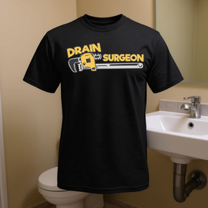 Camiseta de fontanero con estampado de llave de tubo para desatascar fregaderos - Product Image 3