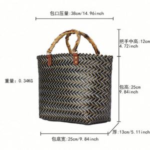 Summer Vintage Women's Portable Rattan Woven Straw <b>Tote</b> Bag Pure Handmade Bamboo Beach Bags - Product Image 2