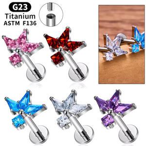 Anneau de labret <span class=keywords><strong>en</strong></span> titane ASTM-F136 Gaby avec zircon, bijoux de <span class=keywords><strong>piercing</strong></span> pour enfants, cadeau de mariage, boucles d'oreilles à filetage interne - Product Image 2