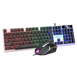 Teclado con cable usb brillante para ordenador, combo de teclado mecánico retroiluminado para gaming y oficina en casa