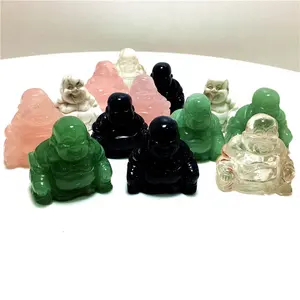 高品质批发手工雕刻烟熏石英玫瑰石英 Howlite 黑obsidian 石佛装饰