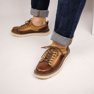 Zapatos de vestir de cuero marrón con punta redonda y cordones, plantilla acolchada, suela de goma, para todas las estaciones, envío directo. - Product Image 2