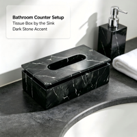 Boîte rectangulaire de luxe en marbre noir Nero Marquina avec couvercle à surface rainurée, distributeur moderne de mouchoirs en papier pour usage hospitalier
