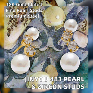 Boucles d'oreilles JINYOU 483 en acier inoxydable avec imitation de perles géométriques, plaquées or 18 carats, tendance, de haute qualité, pour femmes, mode quotidienne - Product Image 3