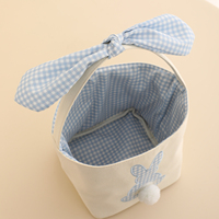 Paniers de Pâques en toile avec poignée, paniers cadeaux pour la chasse aux œufs de Pâques, en gros pour enfants, seau de rangement mignon avec oreilles de lapin et rayures