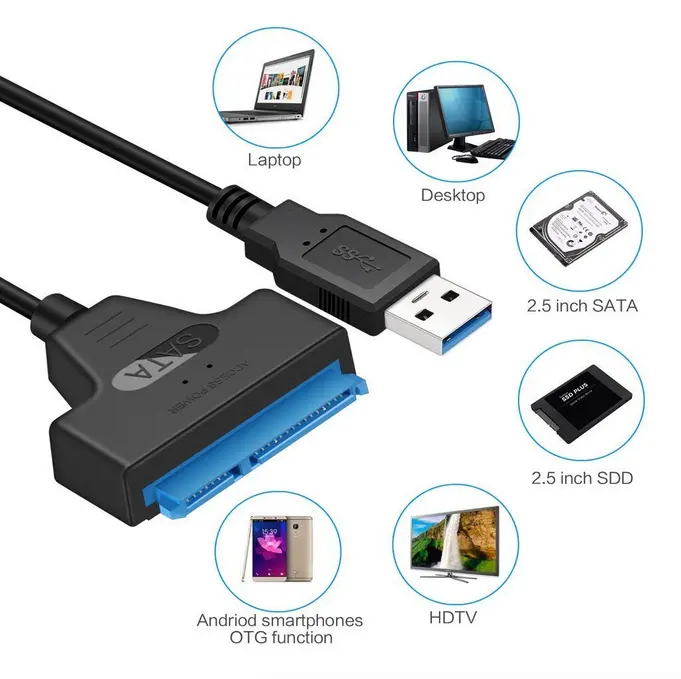 Adaptador de disco duro SATA a USB 3,0 a 2,5 pulgadas, convertidor externo para SSD HDD, transferencia de datos
