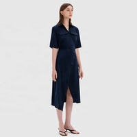 Haute qualité marque privée marque 2024 été femmes élégant belle luxe Satin soie col en V fendu Midi tenue décontractée