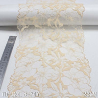 Dentelle en tulle noir brodée de fleurs, bordure de 23 cm, tissu en polyester pour accessoires de lingerie sexy, vente en gros