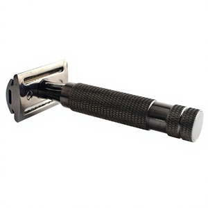 Rasoir de sécurité à double lame non jetable Morgans Industries, manche en acier inoxydable, poignée en caoutchouc, pour le rasage du visage des hommes, barbier - Product Image 3