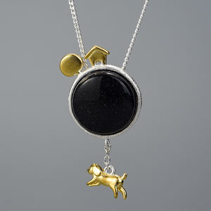 Lotus Fun Blue grès pierres précieuses bijoux en argent sterling or chien échapper à la <span class=keywords><strong>terre</strong></span> ensemble de bijoux bijoux fins pour les femmes - Product Image 2