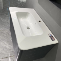 Meuble-lavabo mural gris WJL 70 cm avec miroir et vasque en céramique pour villa