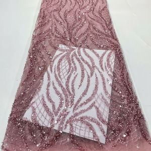 Tela de Encaje con Lentejuelas Bordadas con Cuentas de Industria Pesada, Vestidos de Noche Clásicos y Sensuales para Bodas, Material de Poliéster - Product Image 6