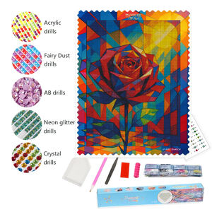 Kit de peinture au diamant DIY 5D LS 30x400CM, rose en verre coloré, résine carrée, fée AB, peinture spéciale sur toile, bord ondulé - Product Image 1